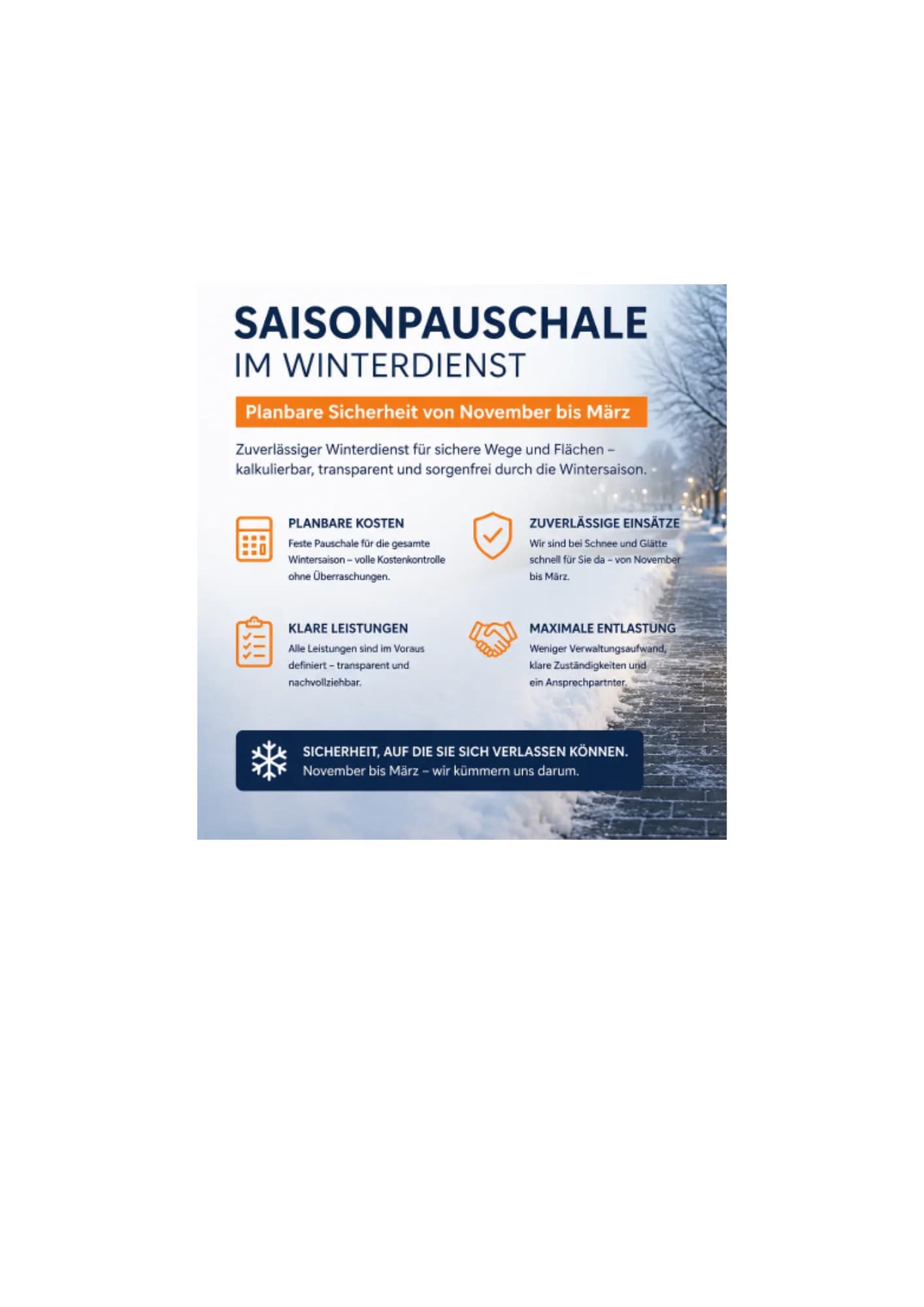 Saisonpauschale im Winterdienst – planbare Sicherheit von November bis März